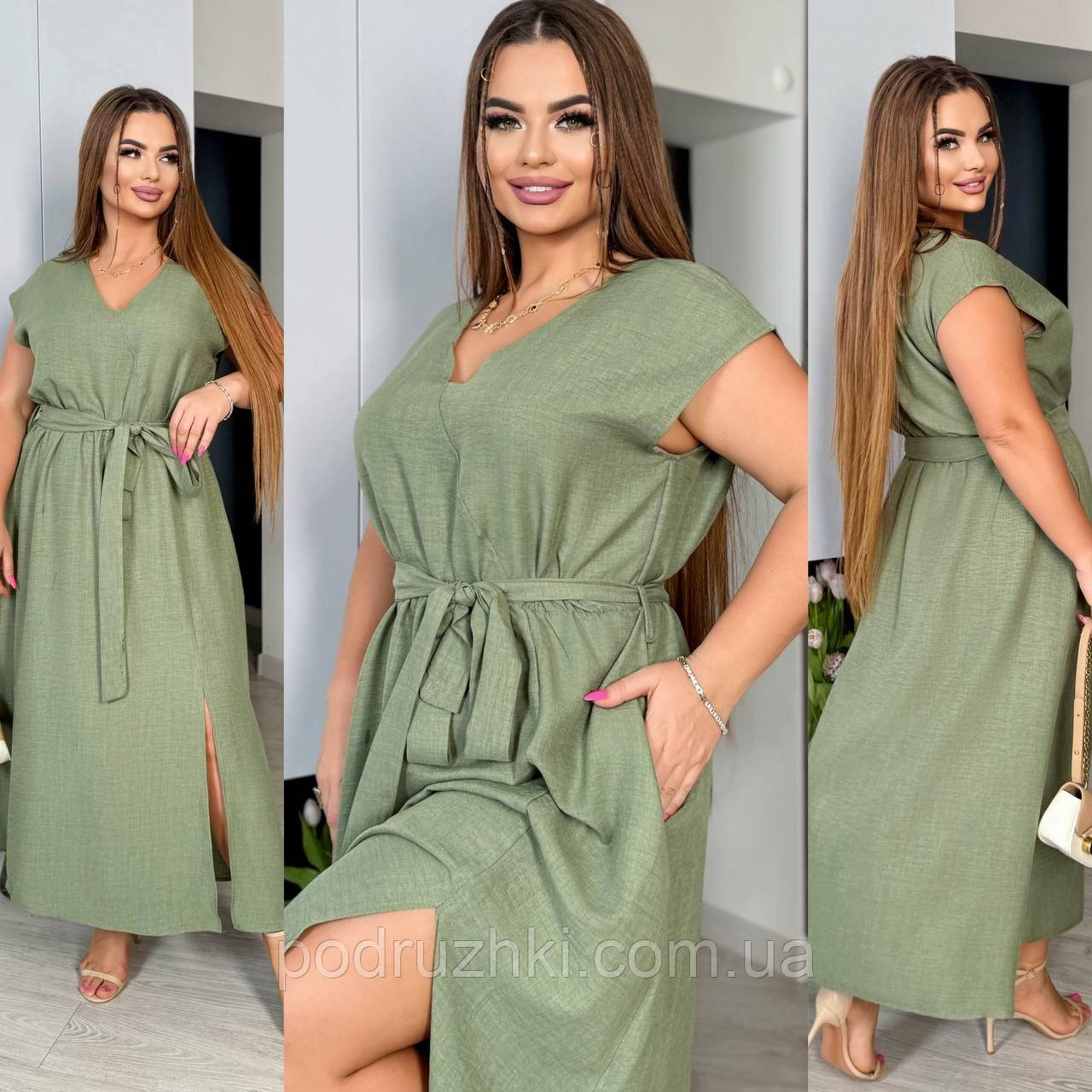 Жіноча літня сукня з розрізом, гумка по талії Тканина: льон жатка Розміри: 48-50, 52-54, 56-58, фото 1