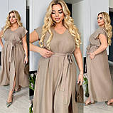 Жіноча літня сукня з розрізом, гумка по талії Тканина: льон жатка Розміри: 48-50, 52-54, 56-58, фото 6