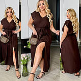 Жіноча літня сукня з розрізом, гумка по талії Тканина: льон жатка Розміри: 48-50, 52-54, 56-58, фото 9