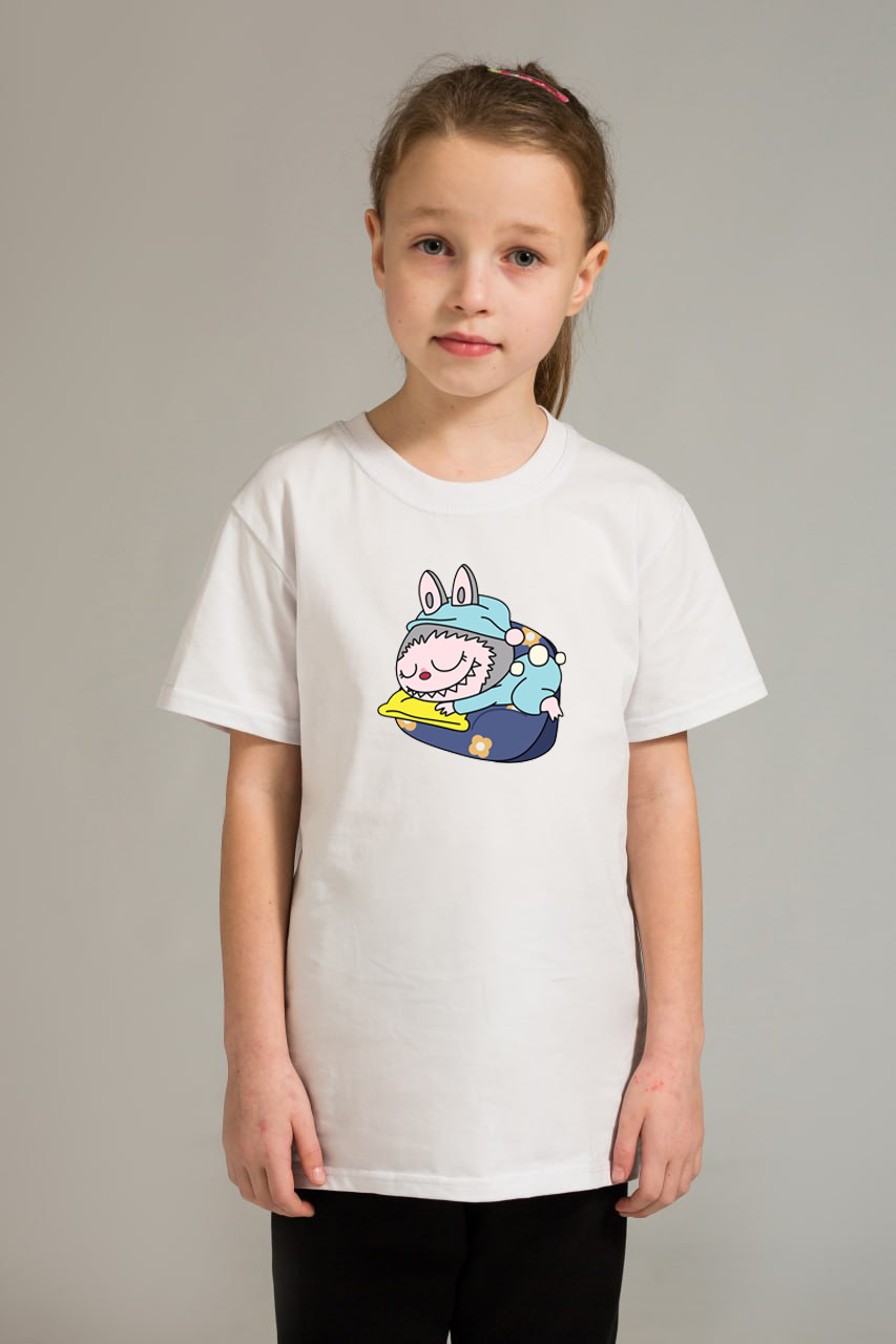 Футболка дитяча Мальта біла Labubu 122 см. Білий labubu_sleep, фото 1