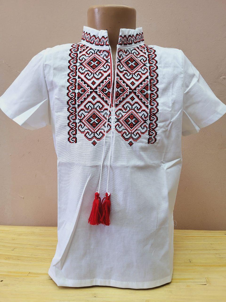 Опт Вишиванка для хлопчиків з коротким рукавом р. 116-134, червоний