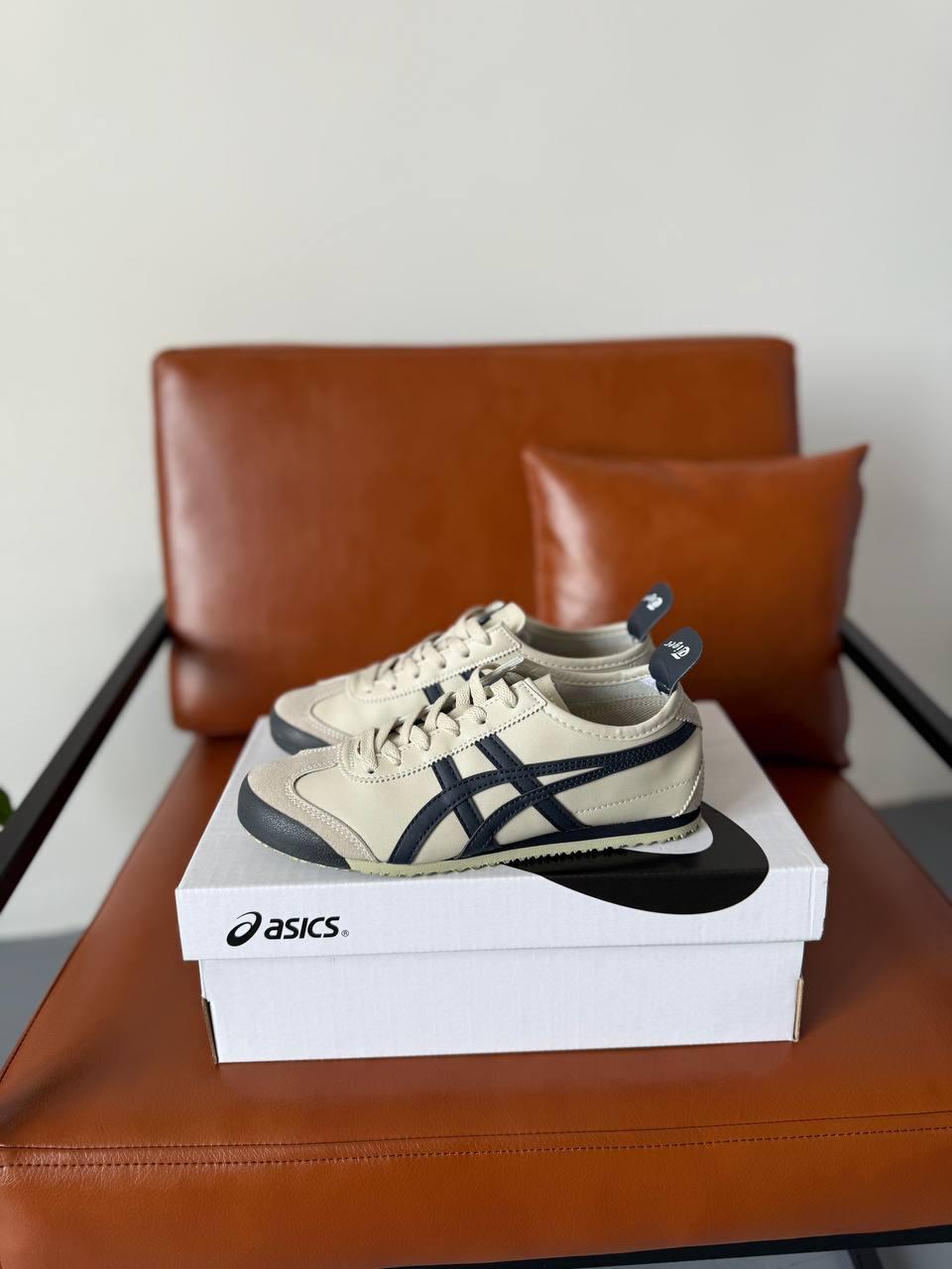 Жіночі кросівки Asics Onitsuka Tiger Mexico 66 Birch Peacoat Бежеві Кеди Асікс Оніцука шкіра замша весна літо, фото 1