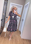 Вишукана жіноча сукня розлітайка чорна літня сукня в принт коротка легка сукня з коротким рукавом, фото 4