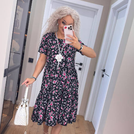 Вишукана жіноча сукня розлітайка чорна літня сукня в принт коротка легка сукня з коротким рукавом, фото 1