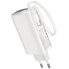 Мережевий зарядний пристрій Hoco J148 з вбудованим Power Bank 5000 mAh PD 20 W + кабель Type-C white, фото 4