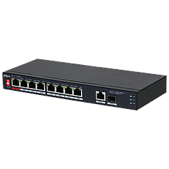 10-портовий некерований комутатор DH-PFS3110-8ET1GT1GF-96 з 8 портами POE 100 Мбіт + 1 порт UP-Link 1000 Мбіт