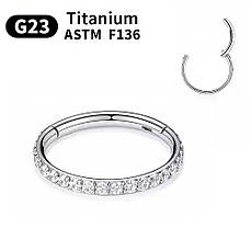 Кільце сегментне клікер титан з фіанітами сріблястий