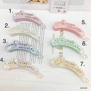 Шпилька банан для волосся елегантна французький пластик із кристалами різні кольори розмір 10 см висота 2.5 см