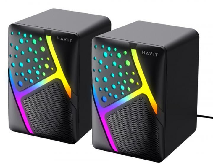 Колонка портативна/комп'ютерна 2.0 Havit SK763, Black, 3.5 мм / USB, 2x3 Вт, RGB підсвічування, пластиковий корпус, живлення від, фото 1