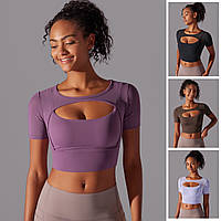 Подвійний Топ з Сіткою та Вирізом, Короткий Рукав, 4 Кольори