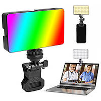 Аккумуляторная мини LED лампа RGB, накамерный видеосвет AY-96JSSR с прищепкой для фото и видео съемки