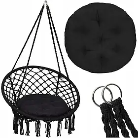 Крісло підвісне бразилійське гойдалка гамак Bonro B-092-2 чорний 120 кг + подушка