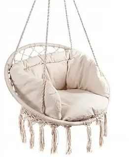 Крісло підвісне бразилійське гойдалка гамак Bonro B-092-3 бежевий 120 кг + велика подушка