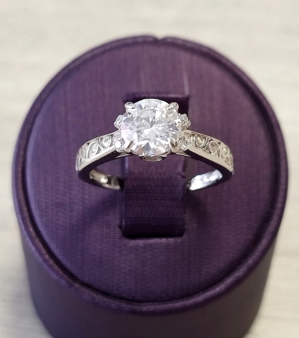 Срібна каблучка з муасанітом 1,2 ct. 7 мм 18 розмір, Сертифікат (219158565), фото 1