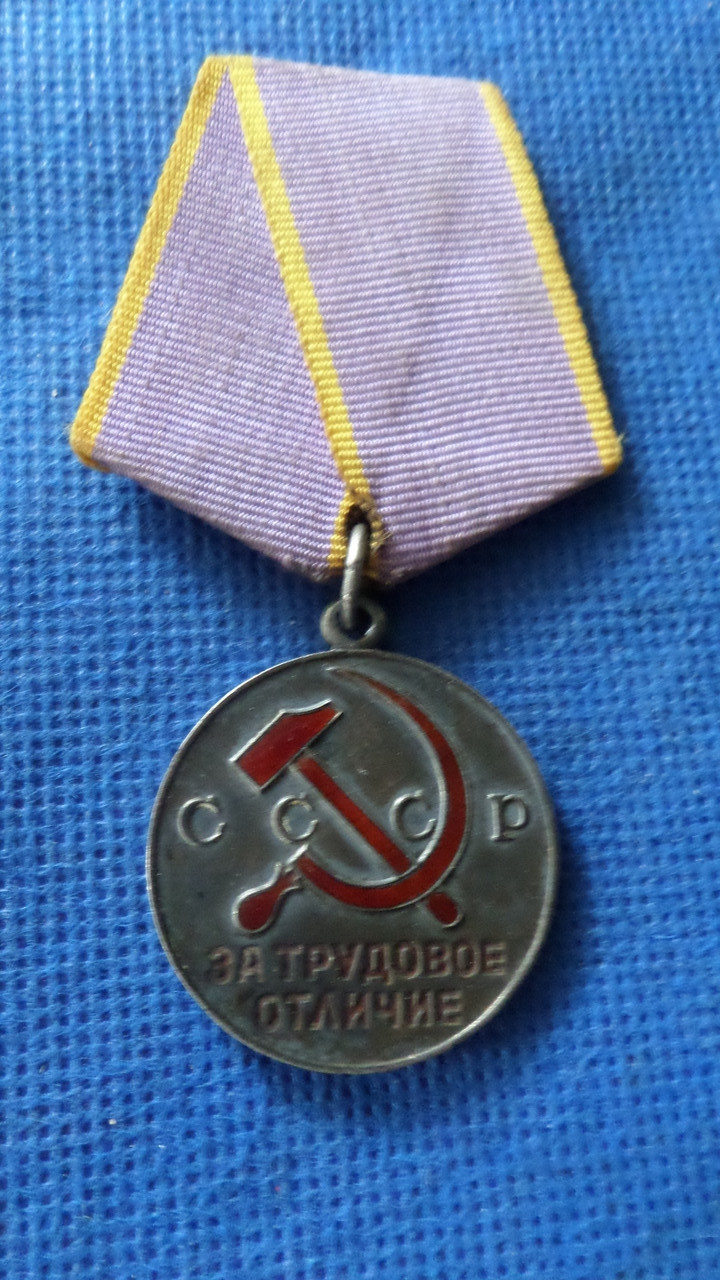 Медаль "За Трудне відмінність" срібло 925 проби оригінал колодка латунь No351, фото 1