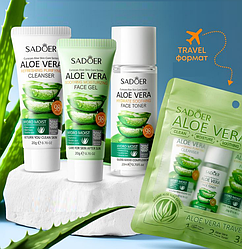 Дорожній набір для догляду за обличчям Sadoer Aloe Vera Moisture Soothing Set (пінка для вмивання, тонік, гель алое)