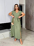 Жіноча літня сукня з розрізом, гумка по талії Тканина: льон жатка Розміри: 48-50, 52-54, 56-58, фото 5