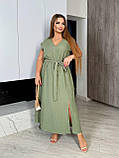 Жіноча літня сукня з розрізом, гумка по талії Тканина: льон жатка Розміри: 48-50, 52-54, 56-58, фото 3