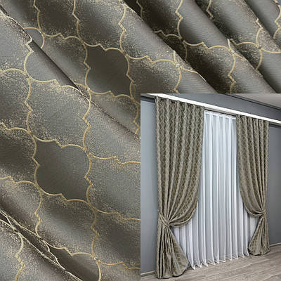 Комплект штор (2шт. 1,5х3м.) жакард, колекція "SAPFIR". Колір сірий з бежевим. Код 1755ш 33-0711