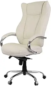 Крісло керівника АКЛАС Бадалона CH MB біле, шкіряне, мультиблок, хром, для офісу та дому