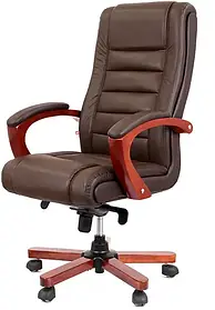 Крісло керівника АКЛАС Гаспар EX MB Коричневе шкіряне: мультиблок, дерево, для офісу/будинку