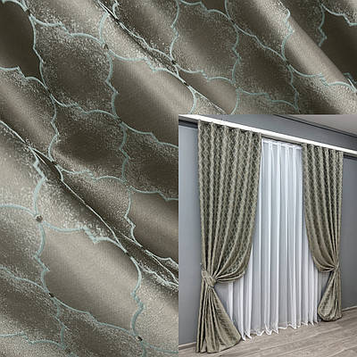 Комплект штор (2шт. 1,5х3м.) жакард, колекція "SAPFIR". Колір сірий з бірюзовим. Код 1753ш 33-0710