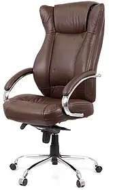 Крісло керівника АКЛАС Бадалона CH MB коричневе шкіряне: для офісу та дому, мультиблок, хром