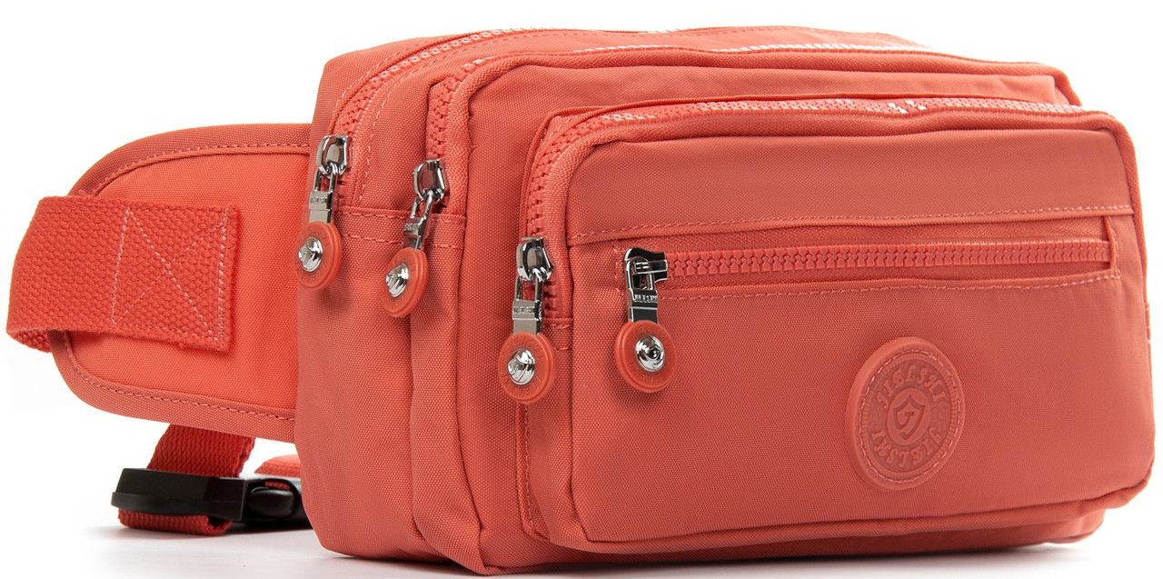 Сумка бананка на пояс на три змійки блискавки жіноча помаранчева тканинна поясна текстильна Jielshi ZT-019