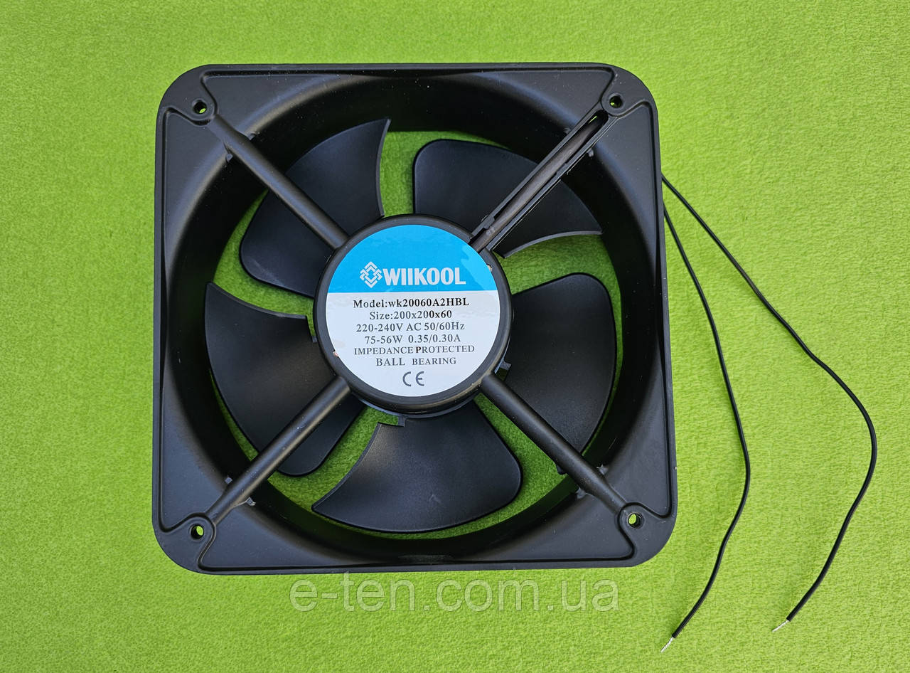 Вентилятор осьовий WIIKOOL модель WK20060A2HBL — розміри 200мм*200мм*60мм / 220-240V / 75-76W (КВАДРАТНИЙ), фото 1