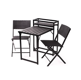 Комплект садових меблів Jumi Kirbi New: 2 крісла + складаний стіл, чорний, для балкона та саду