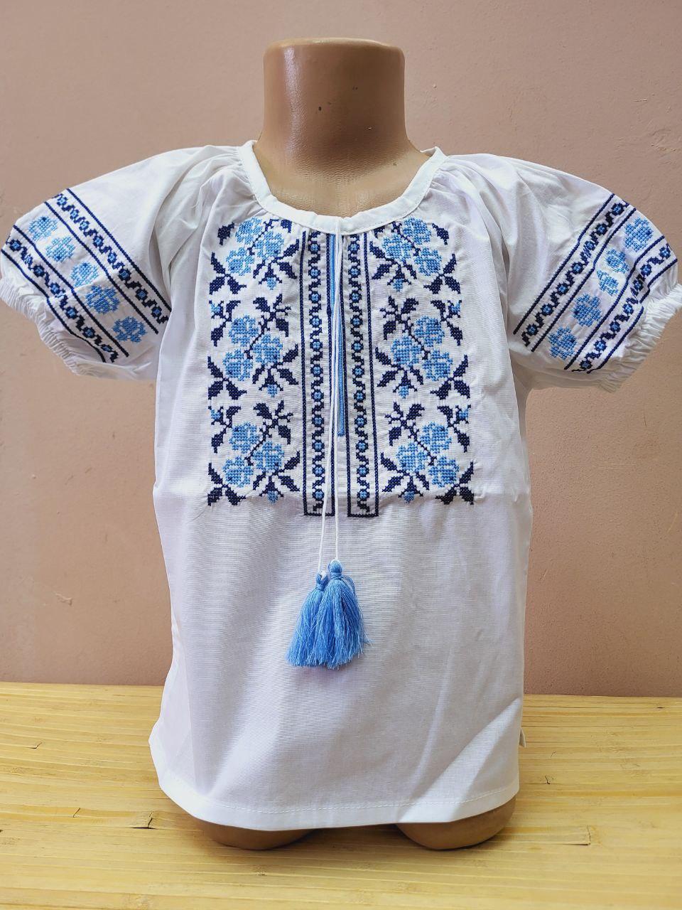 Опт Вишиванка для дівчат з коротким рукавом р. 140-158, блакитний