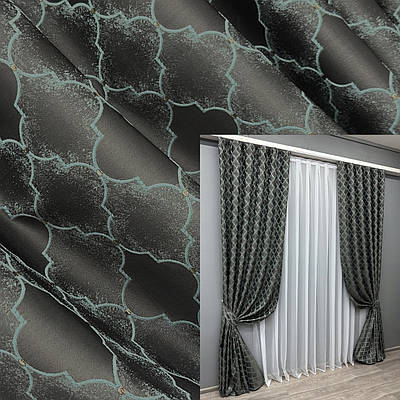 Комплект штор (2шт. 1,5х3м.) жакард, колекція "SAPFIR". Колір графітовий з бірюзовим. Код 1754ш 33-0712