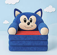 Дитяче м'яке крісло-ліжко-трансформер Сонік 50 см, плюшеве розкладне крісло-діван для дітей