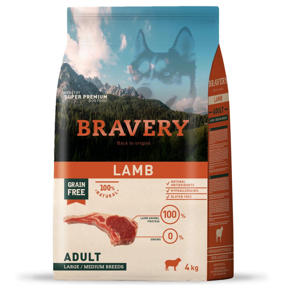 Беззерновий корм для собак середніх та великих порід з ягням Bravery Dog Lamb Adult Large/Medium 4 кг