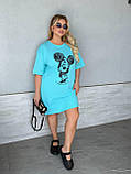 Бірюзова літня сукня-футболка з Мікі Маусом батал, фото 4