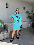 Бірюзова літня сукня-футболка з Мікі Маусом батал, фото 3