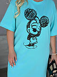 Бірюзова літня сукня-футболка з Мікі Маусом батал, фото 2