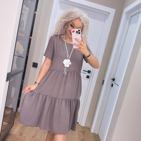 Жіноча літня сукня шоколадна вільна коротка сукня з коротким рукавом повсякденна сукня, фото 1