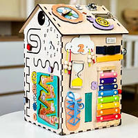 Бізидом 55*30*30 дерев'яний Бізікуб для розвитку дітей дівчинки хлопчика для моторики від 6 міс Бізіборд