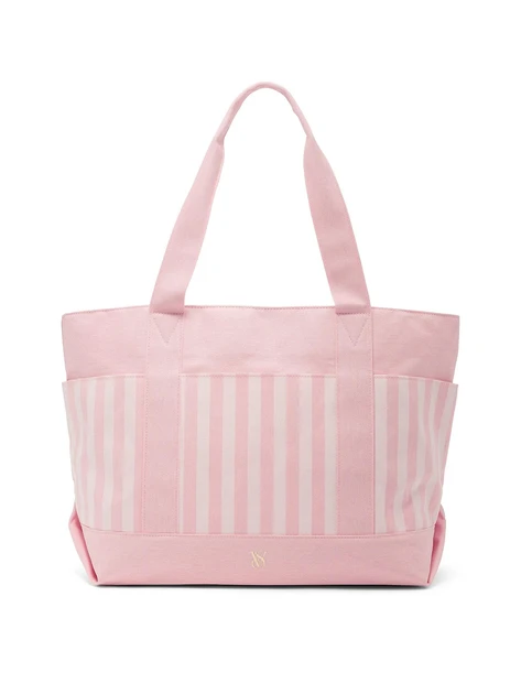 Жіноча пляжна сумка на блискавці Victoria's Secret Pocket Tote рожева в полоску, фото 1