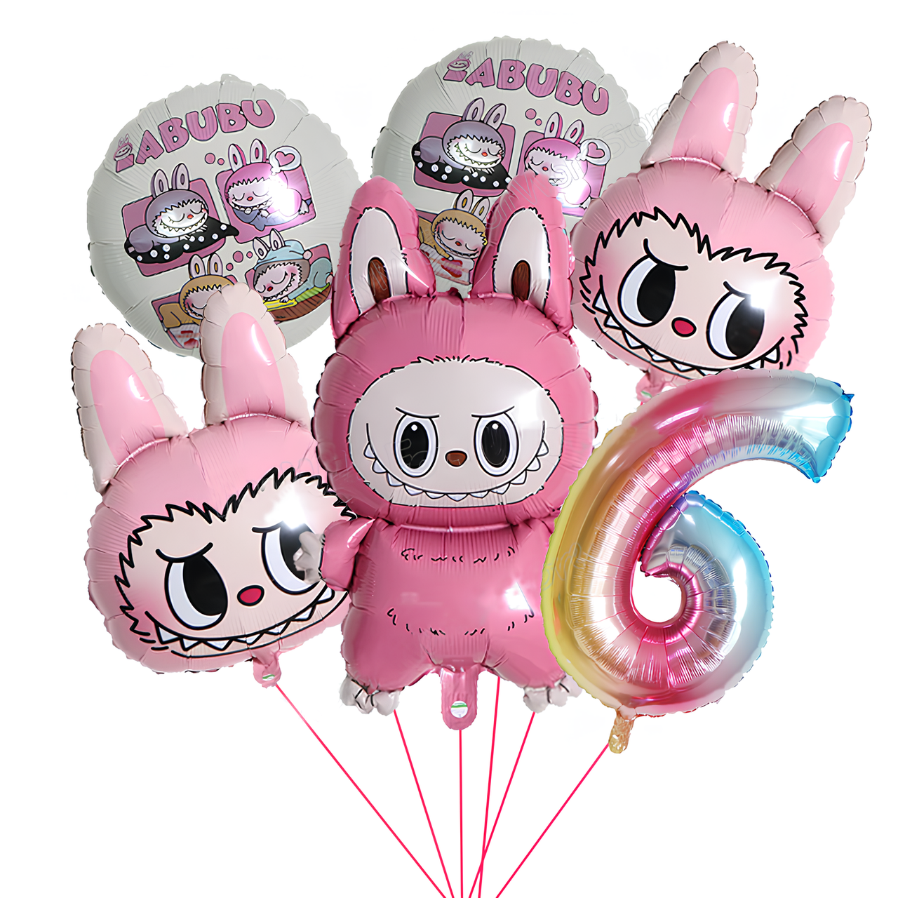 Фонтан із кульок Три Labubu Лабубу з цифрою | Рожевий