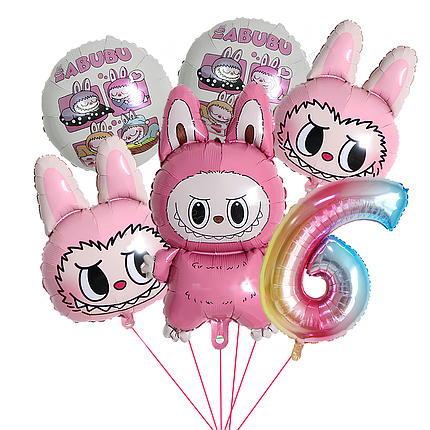 Фонтан із кульок Три Labubu Лабубу з цифрою | Рожевий, фото 1