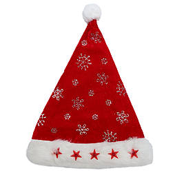 Новорічний ковпак із зірками які блимають, 55-56 см, червоний, поліестер, вельвет (460304)