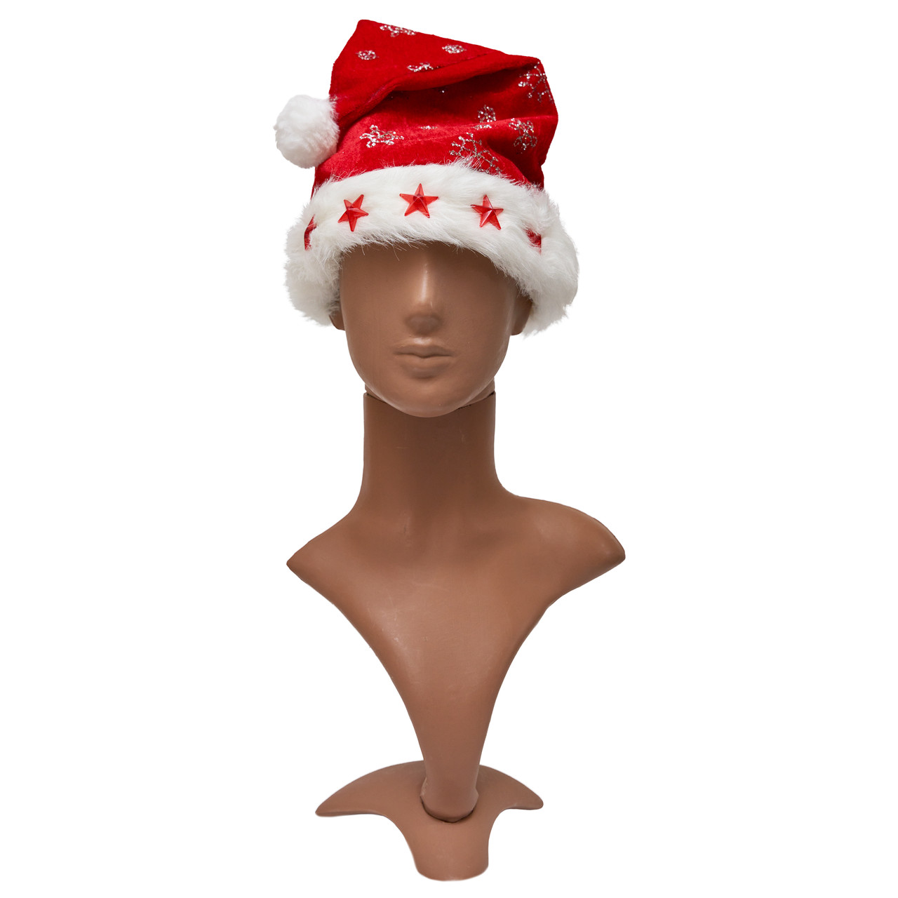 Новорічний ковпак із зірками, 55-56 см, червоний, поліестер, вельвет, карнавальний головний убір для вечірок (460304), фото 1