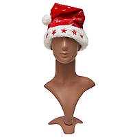Новорічний ковпак із зірками, 55-56 см, червоний, поліестер, вельвет, карнавальний головний убір для вечірок (460304)