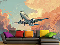 Флизелиновые фотообои для дизайна спальни, кабинета "Полёт самолёта в вечернем небе"