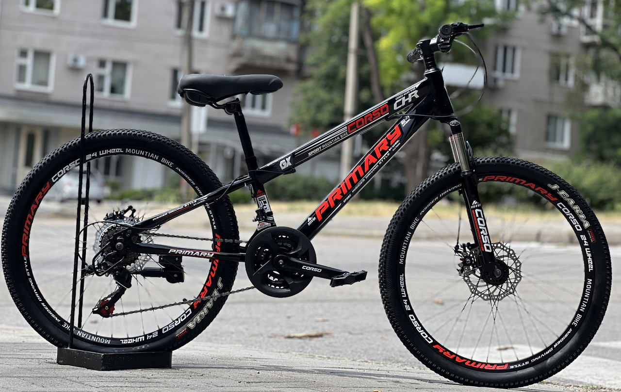Підлітковий гірський велосипед 24" Corso Primary PRM-24020 чорно-червоний на зріст 120-135 см