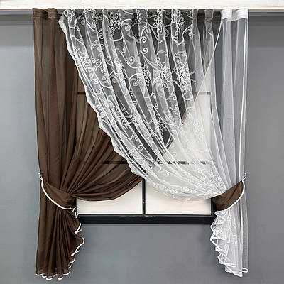 Кухонний комплект (330х170см.) шторки з підв'язками. Колір венге з білим. Код 101к 52-1195