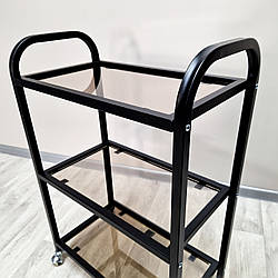 Косметологічний візок чорного кольору для нарощування вій на 3 полиці скло столик для татуажу ST R-21