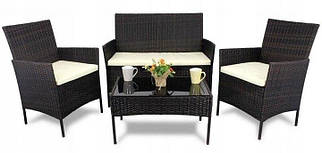 Комплект меблів із ротанга (диван + 2 крісла + стіл) для саду кафе тераси, коричневий